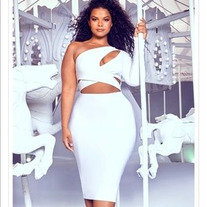Plus White Cut Out One Shoulder Midi Dress